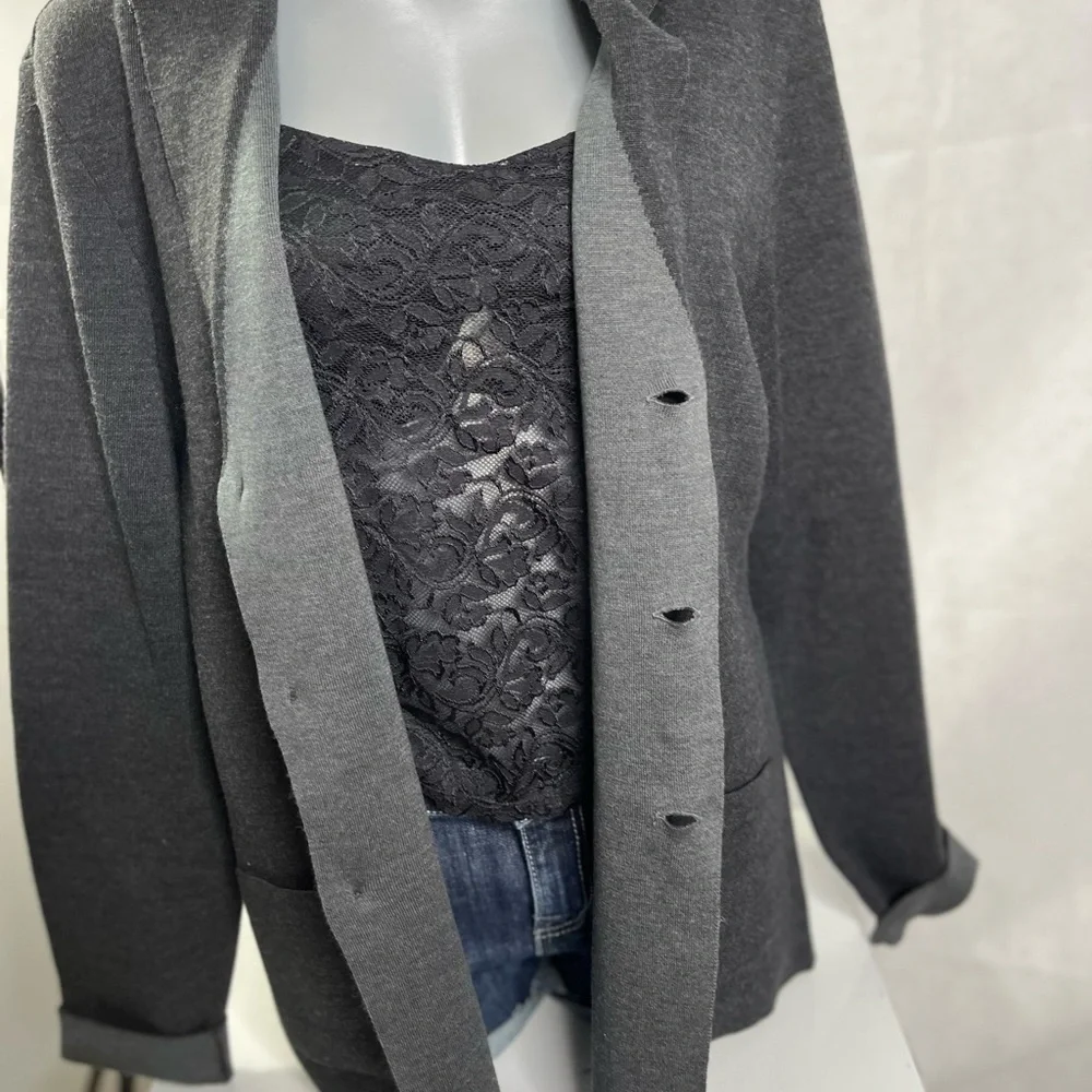 Woolen structured jacket cardigan in two shades of grey. Dark academia - Picture 2 of 8